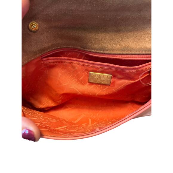 FURLA Refurbished Bag Leather Crossbody Detachable Strap Rose Gold Clutch Italy - Picture 11 of 16
